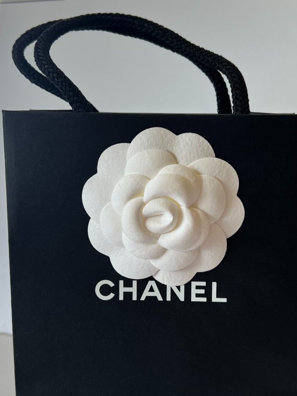 CHANEL BLACK & CAMELLIA FLOWER GIFT BAG